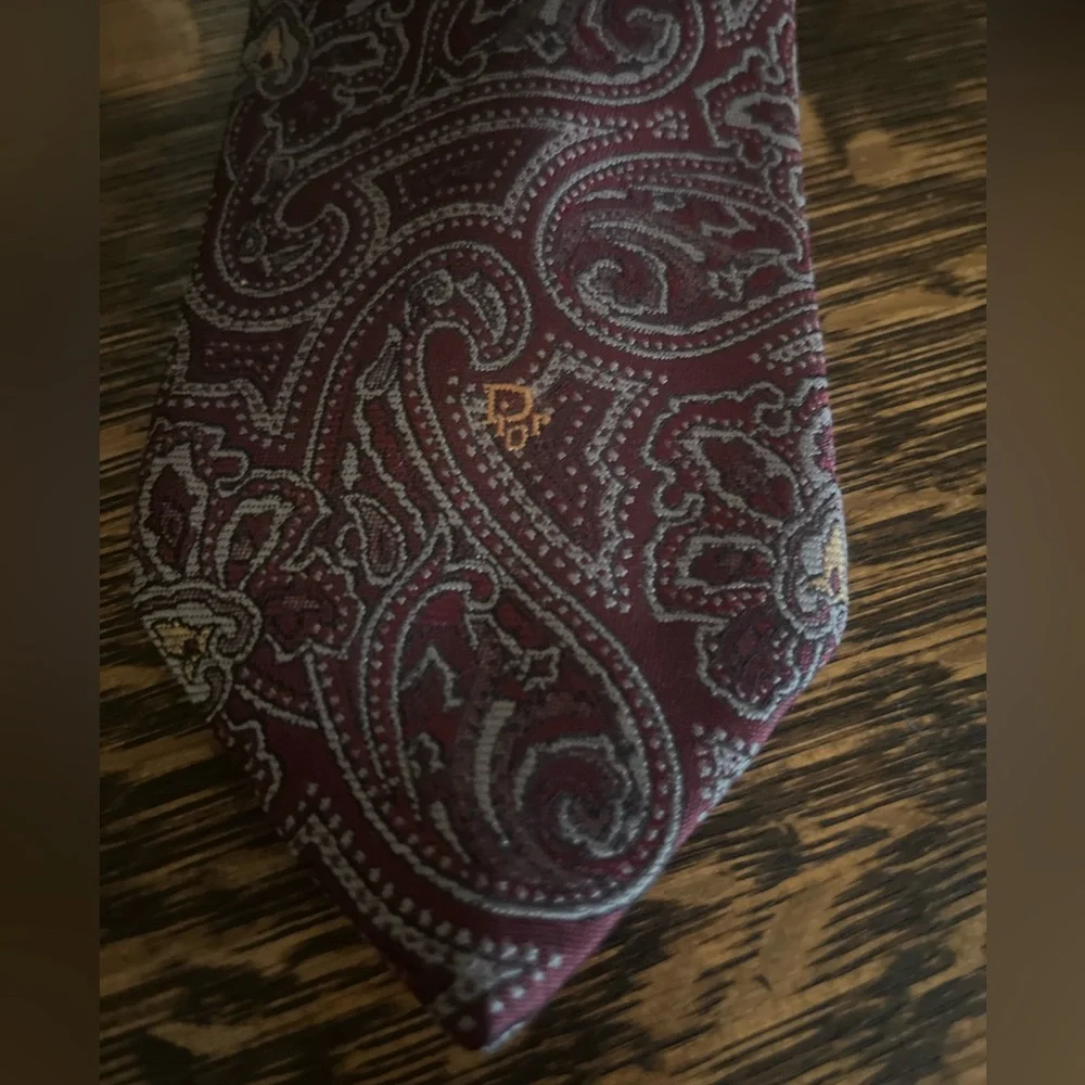 Vintage Christian Dior Monsieur Men’s Burgundy Gray Classic Floral Paisley Tie